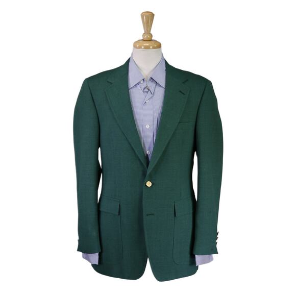 Vintage 70s 80s Masters Augusta Green Gold Button Blazer Jacket Botany 38R - Picture 1 of 7